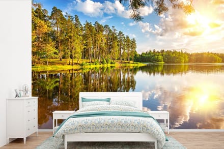 Behang - Fotobehang Water - Bomen - Natuur - Breedte 390 cm x hoogte 260 cm