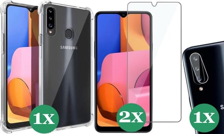 Hoesje geschikt voor Samsung Galaxy A20e - 2x Screenprotector Glas & 1x Camera Screen Protector - Transparant Shock Case