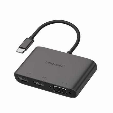 Lemorele TC20L – USB-C naar Dual HDMI Adapter – 4-in-1 – 4K@60Hz – 2x HDMI + VGA + Audio – Voor MacBook, Windows & Android – Compact & Plug & Play