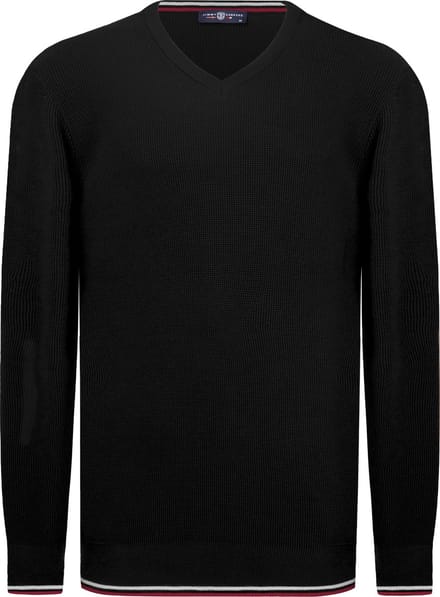Jimmy Sanders V-Neck Sweater - V Trui - 100% Katoen Heren Zwart - M