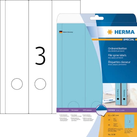 Rugetiket herma 5138 breed/lang 61x297mm zkl blauw | 32 stuks