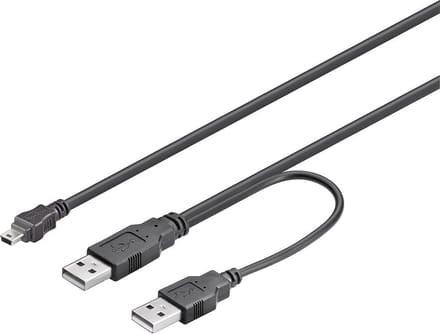 USB2.0 Y-kabel USB Mini 5p naar 2x USB-A - 0,60 meter