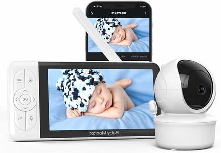 Babycamera Met App - Babyfoon Camera - Kind Bewaken - 2K Ultra HD Beeld - 5 Inch Scherm - Wit