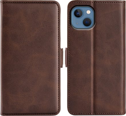 MobyDefend Hoesje - Geschikt voor iPhone 14 - Luxe Wallet Book Case (Sluiting Zijkant) - Bruin
