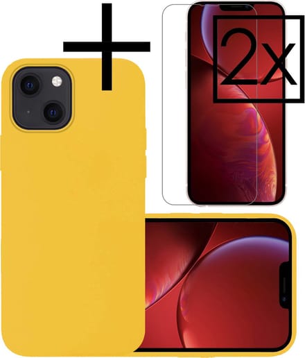 Hoesje - Met 2x Screenprotector - Geschikt voor Apple iPhone 14 Plus - Sterk & Shockproof - Back Cover - Siliconen Case - Telefoon Hoes - Geel