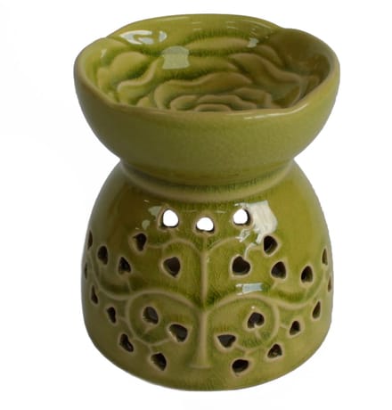 Oliebrander Keramiek - Levensboom - Olijfkleurig - Geurbrander - Etherische Olie - Aromatherapie