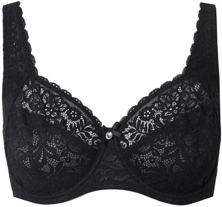 Ulla Popken - Dames - Beugelbeha gebloemd kant zuiver kant - Zwart - Maat 110F