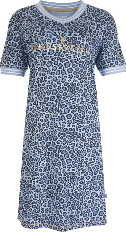 Irresistible Dames Nachthemd - Panter print - Katoen - Blauw - Maat L