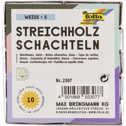 Luciferdoosjes Folia klein 53x37x11mm 10 stuks wit