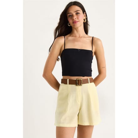 Linnenmix Relaxed Fit Wijde Pantalonshorts met Zakken