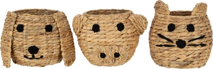 J-Line mand Kat/Hond/Varken - waterhyacinth - naturel - 3 stuks