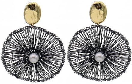 Oorbellen geweven design – zwart – 6,5x4,5 cm