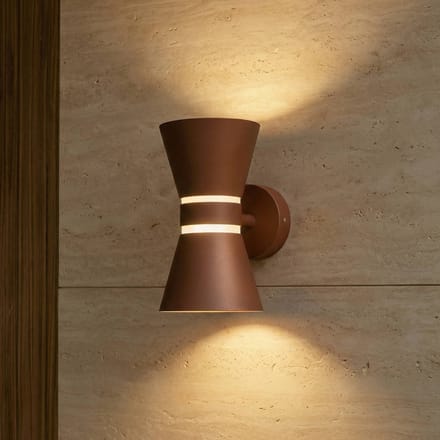 Lucande LED buiten wandlamp Meravi, bruin, 2-lamps, IP44
