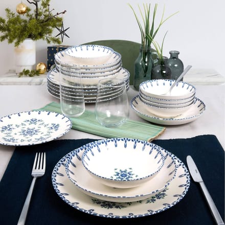 Asir - Dinerset - eetset - servies - 24 stuks - wit & blauw - porselein