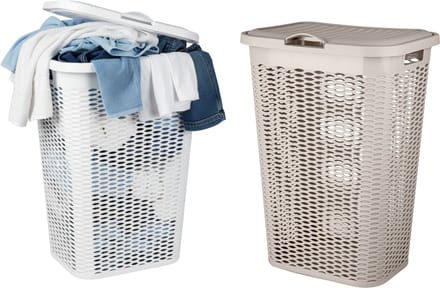 Wasmand Ventilation - met deksel - 2x - wit en beige - 50 liter - 61 x 43 cm