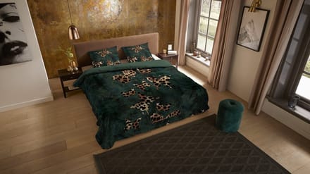 Pure dekbedovertrek jungle met panterprint vlinders - 2 persoons 200x200/220 cm - Donkergroen - Microvezel