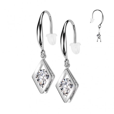 Oorbellen PVD Hollow Diamond Dangle - zilver - LMPiercings