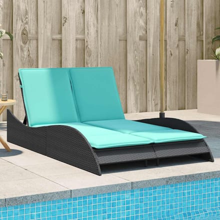 vidaXL - Ligbed - met - kussens - zwart - 114x205x73 - cm - poly - rattan