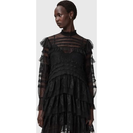 AllSaints Cavarly Ls Maxi Dres Lace Black Größe: 4 | Maxikleider Outlet | Damen | Schwarz
