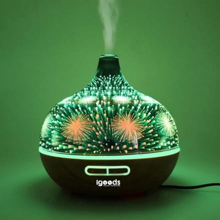 IGOODS - Ultrasonic Aroma Diffuser 3D - Donker bruin hout - 400ml - vuurwerkpatroon