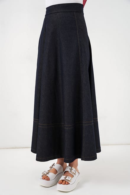 Hoge Taille Denim A-Lijn Maxi Rok met Zakken