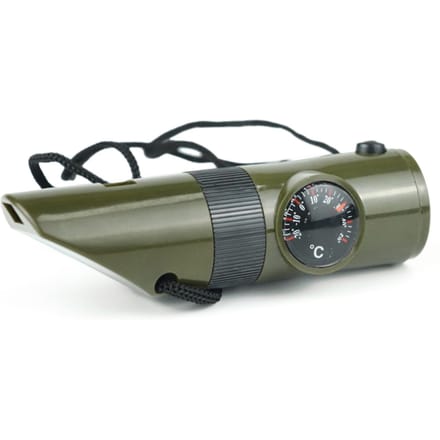 7-in-1 noodfluit Multifunctioneel veiligheidsfluitje voor buiten met kompassignaalspiegel LED legergroene kleur