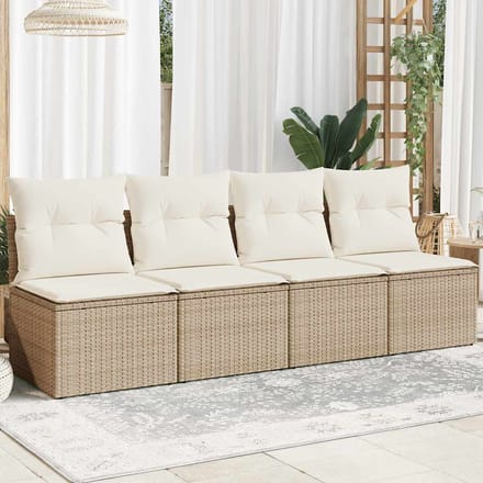 vidaXL - Tuinbank - 4-zits - met - kussens - poly - rattan - beige