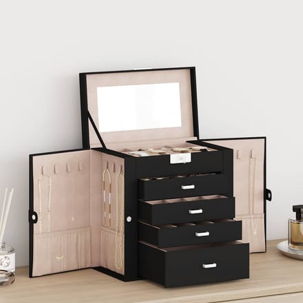 vidaXL - Sieradendoosje - 5-laags - met - spiegel - afsluitbaar - zwart