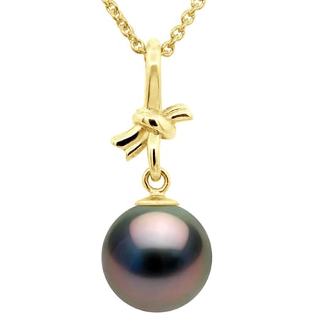 Hangertje KNOT - Geel Goud - Echte Gecreerde Tahitiaanse Parel Rond 9-10 mm