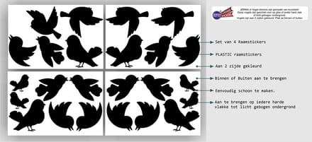 Jerma - Vogel raam sticker set 23 vogels - Raamsticker - Zwart
