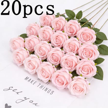 20 Kunstbloemen Champagne - 50CM - Rozen - Boeket - Zijde