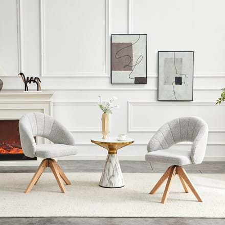 MODFU - Eetkamerstoelen Set Van 2 - Draaibaar - Retro - Stoffen Bekleding - Massief Hout - Lichtgrijs