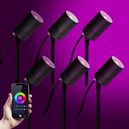 KS Verlichting 6x LED Pin Tuinspot Zwart met Color LED