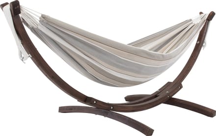 Vivere Double Sunbrella Hangmat met Massief Houten Standaard - Dove