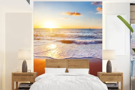 Behang - Fotobehang Strand - Zee - Zon - Horizon - Breedte 190 cm x hoogte 260 cm