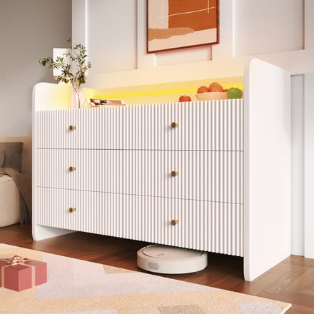 HAUSS SPOLE Dressoirs - 120x40x75 cm - Sideboard Met 6 Lades - Wellenvormig Design Met LED - MDF - Wit