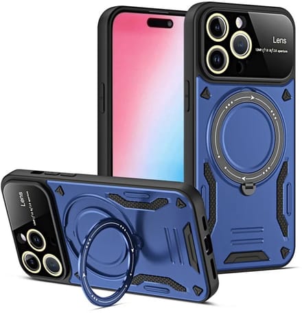 Cityhoesje - iPhone 15 Pro - Magnetic - Ring Holder Kickstand - Protective - Backcase - Blauw