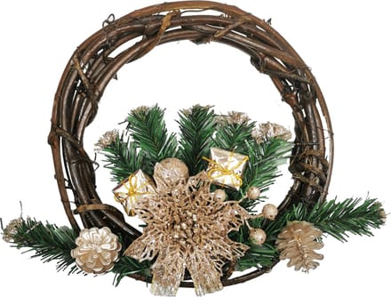 Houten Kerstkroon 30 cm champagne - Plastic - Wit - Champagne - SILUMEN
