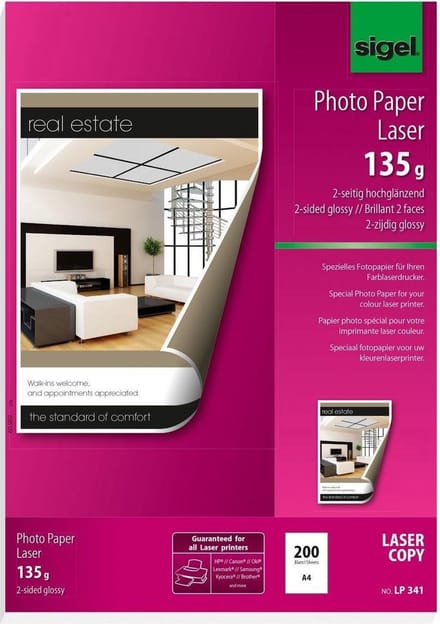 Fotopapier Sigel kleurenlaser - A4 hoogwit glans 135g 200 vel