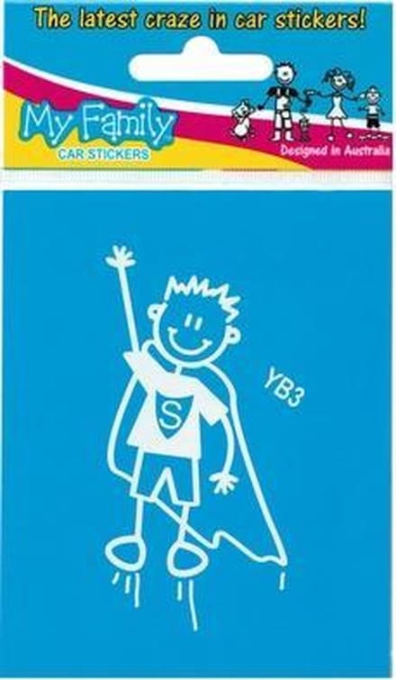 Jongen als superman - autosticker - wit - 6,5 cm - The Sticker Family