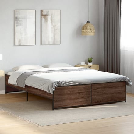 vidaXL - Bedframe - bewerkt - hout - metaal - bruin - eikenkleur - 140x200 - cm