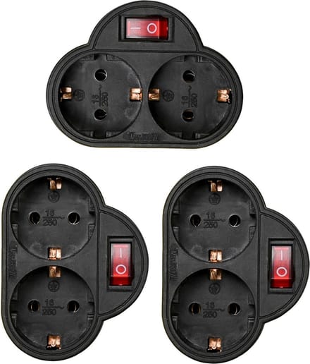 Benson Stopcontact - 3x - 2-voudig - met randaarde en schakelaar - zwart - Stekkerdoos