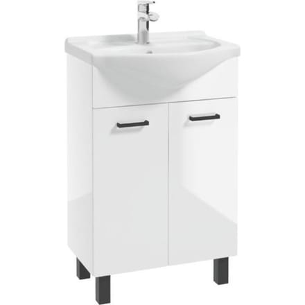 Deftrans Mea - Badkamerkast met Wastafel - 55 cm - Witte Glans - Zwarte Poten