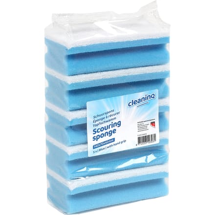 Schuurspons cleaninq met greep 140x70x42mm blauw/wit 10 stuks