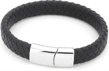 *** Leren heren armband - Zwart - polsomtrek 18/19cm lang - van Heble® ***