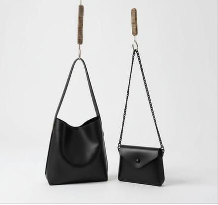 TK-S Set Schoudertas-Shopper + clutch-handtas met schouderriem, zwart