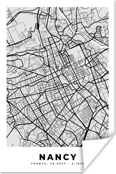 Poster Stadskaart - Frankrijk - Kaart - Nancy - Plattegrond - 60x90 cm