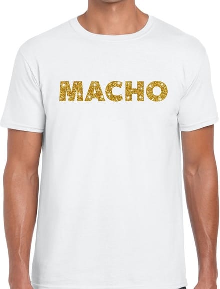 Macho goud glitter tekst t-shirt wit voor heren S