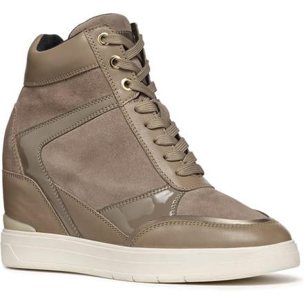 Geox D Maurica Leren Damestrainers Donker Taupe