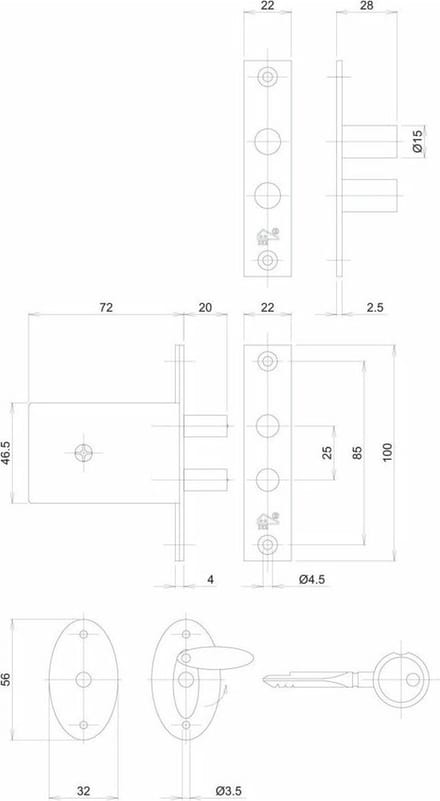 VEILIG - Veiligheids Penslot - met sluitkom - 46,5x72mm - SKG2